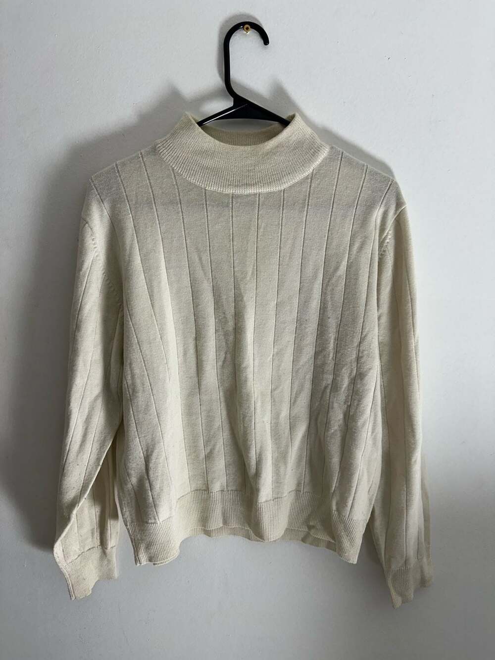 Harvé Benard Sport Cream Ribbed Mock Neck Wool Blend Sweater Size XL